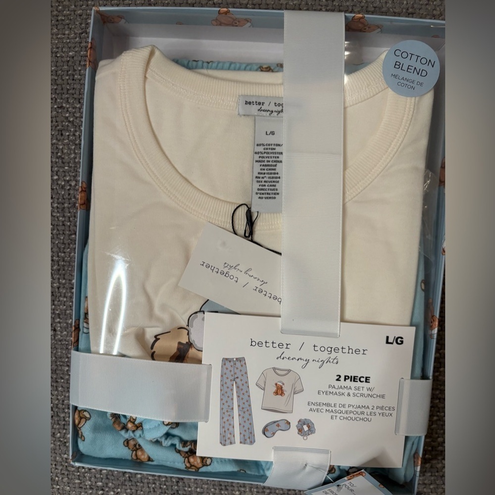Better Together Teddy Bear Cotton Pajama Set with Eye Mask & Scrunchie Large
